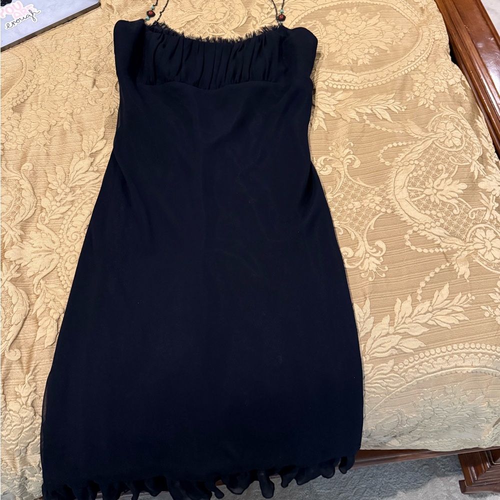 Abs By Allen Schwartz Womens Slip Dress Black Scoop Neck beaded straps - Picture 8 of 16
